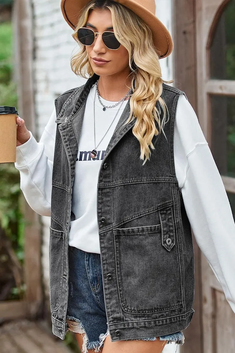 Contrast Stitch Compression Fit Technology VINTAGE BUCKELE POCKET COLLAR DENIM VEST