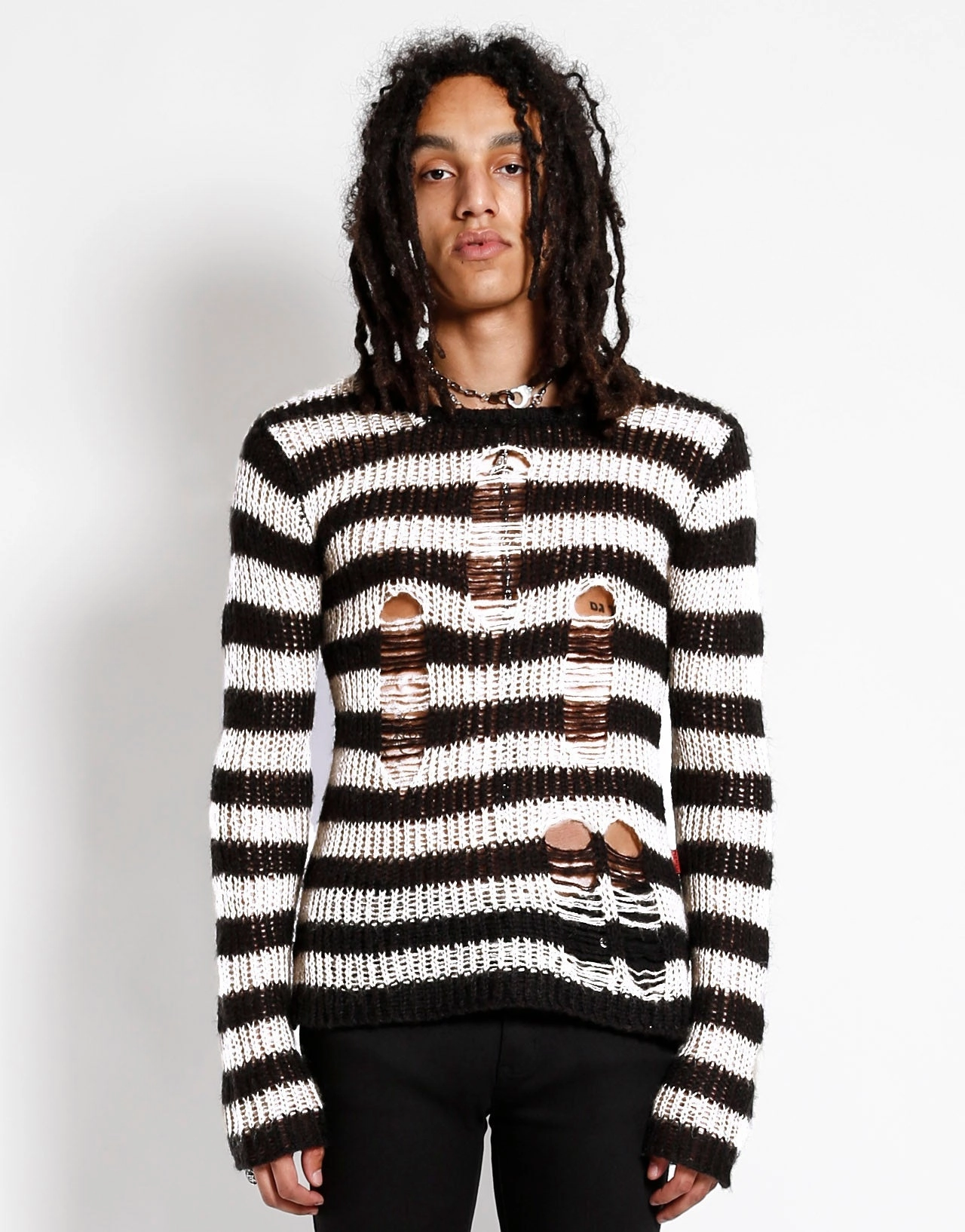 Reinforced Hem Stitching HypoallergenicConstruction RAG STRIPE SWEATER WHITE