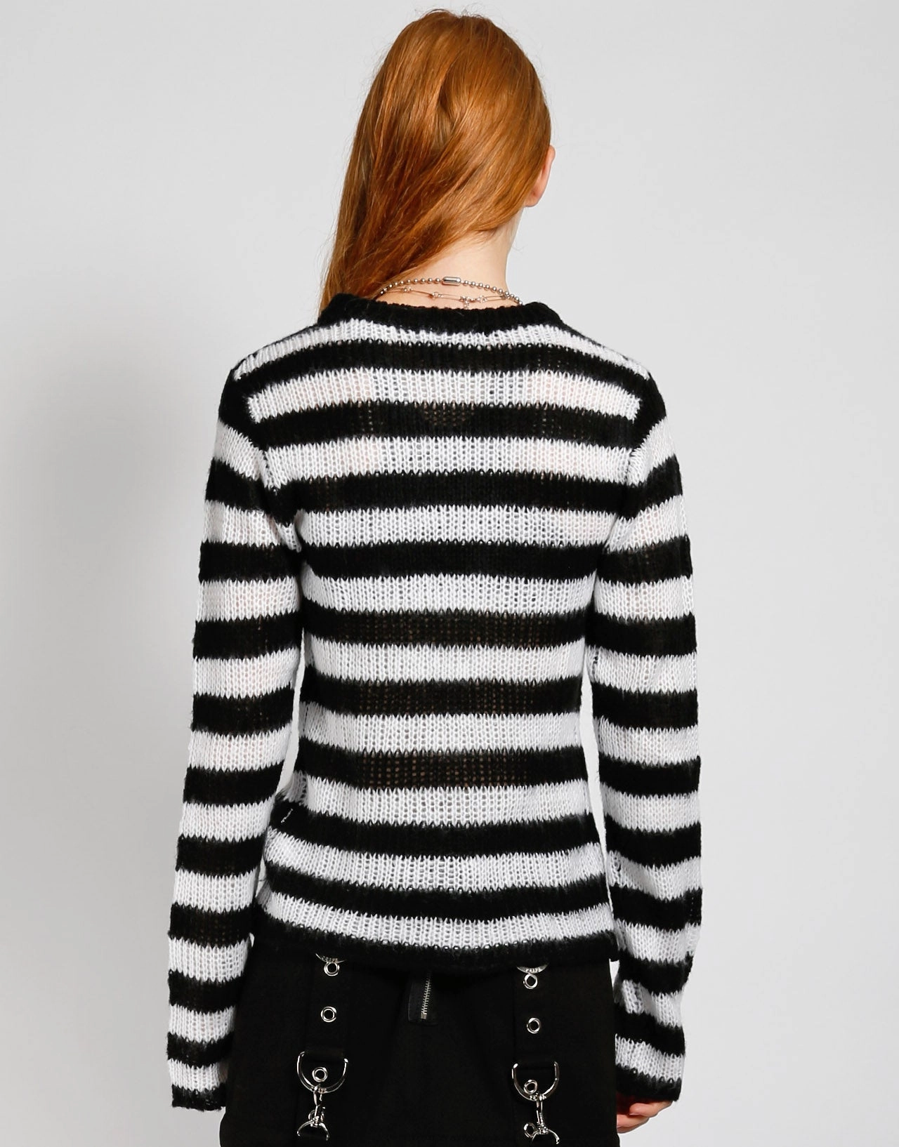 RAG STRIPE SWEATER WHITE MultiPocket Convertible Neckline