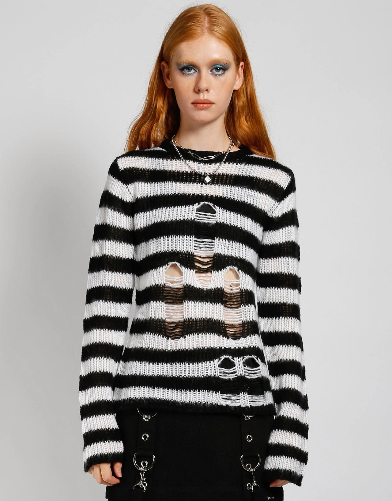 RAG STRIPE SWEATER WHITE ElasticTrimming