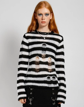 RAG STRIPE SWEATER WHITE ElasticTrimming
