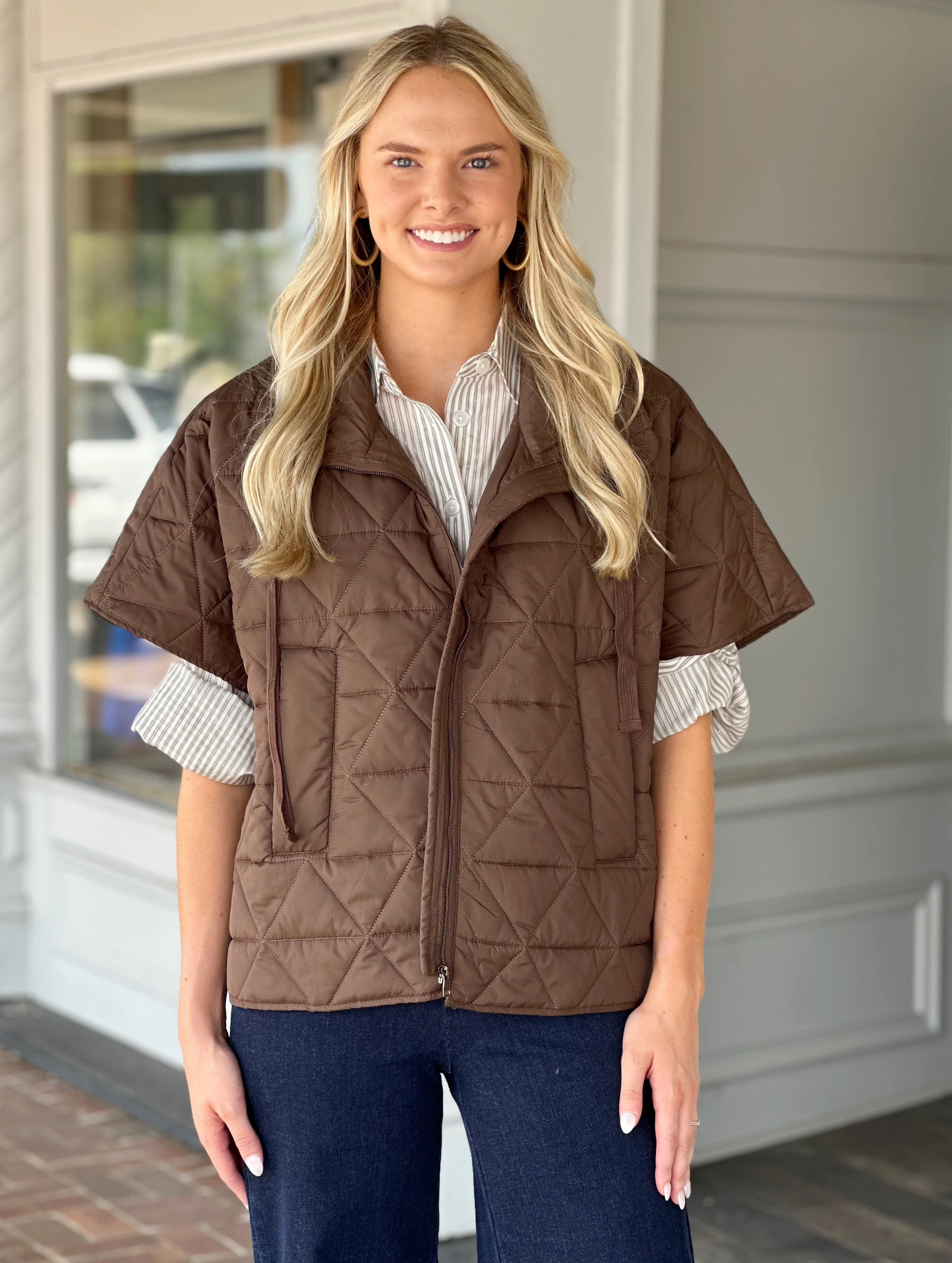 Reinforced Shoulder Protection Jamel Puffer Sweater in Umber