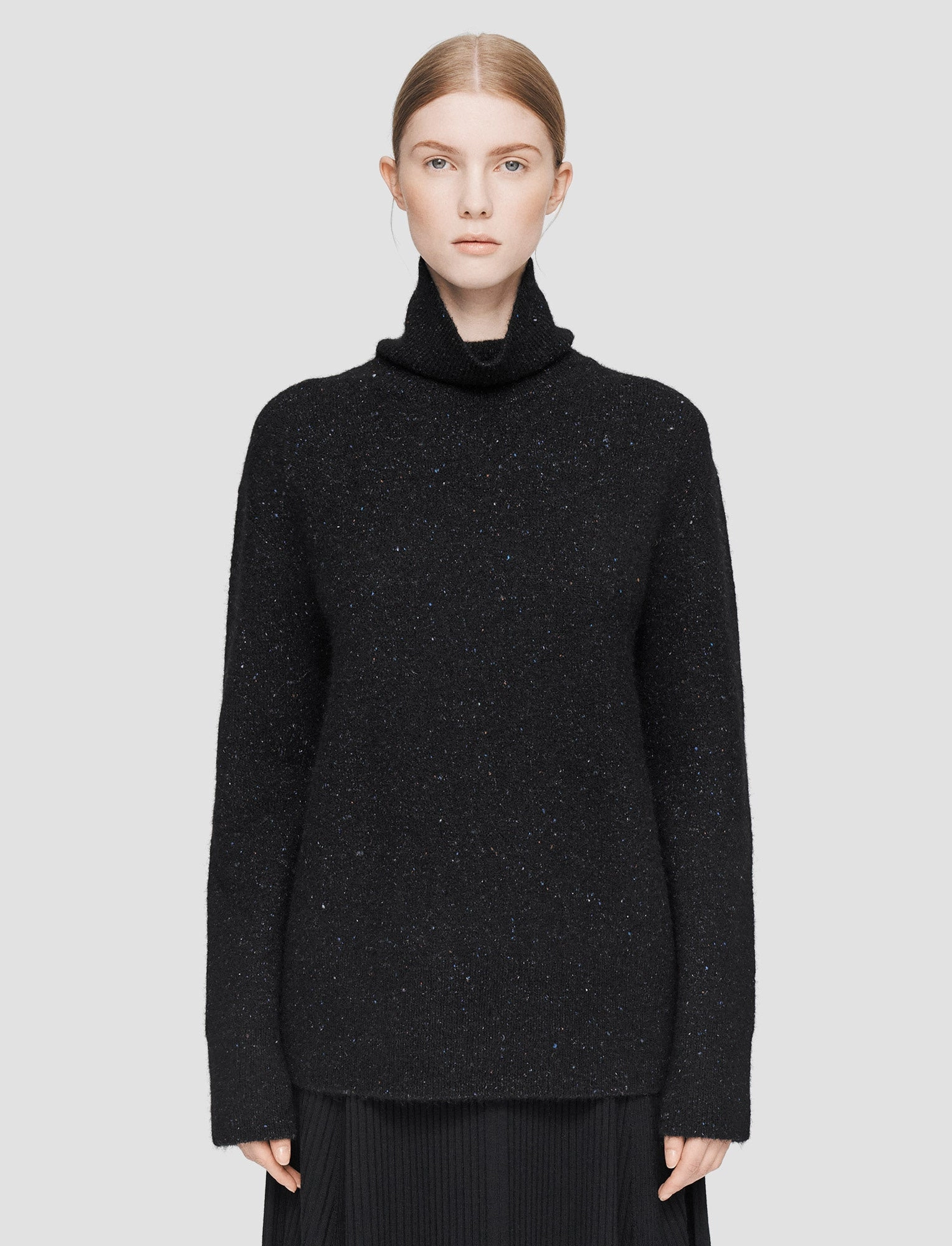 Tubular Knit Structure Alpaca Tweed Knit High Neck Jumper