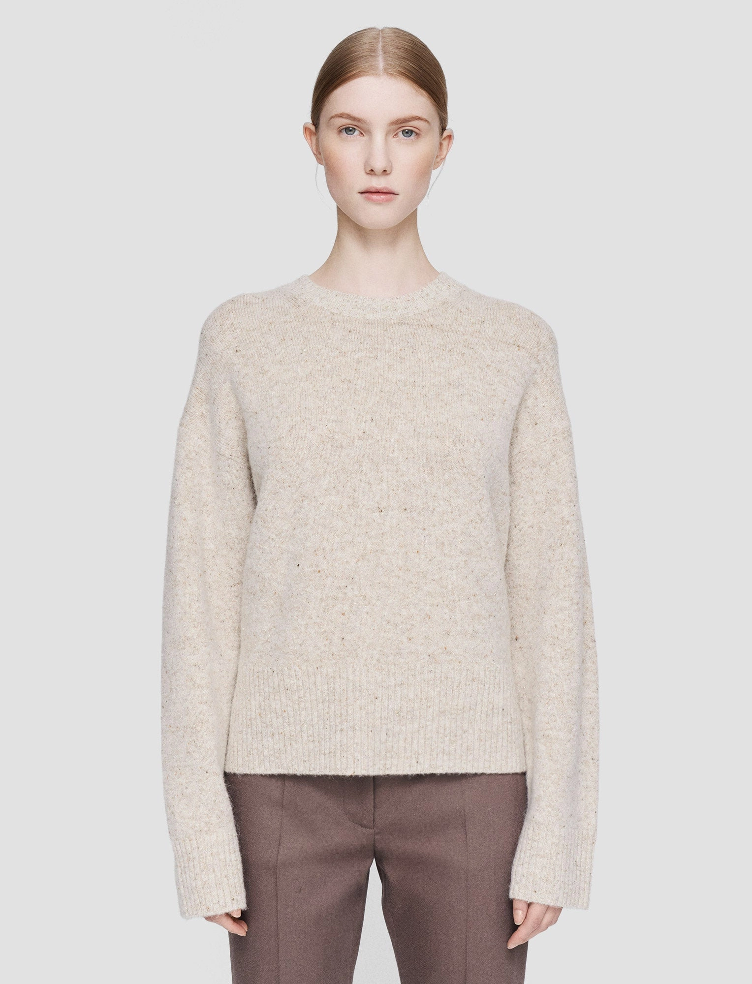 Alpaca Tweed Knit Round Neck Jumper Breathable Openwork Knit