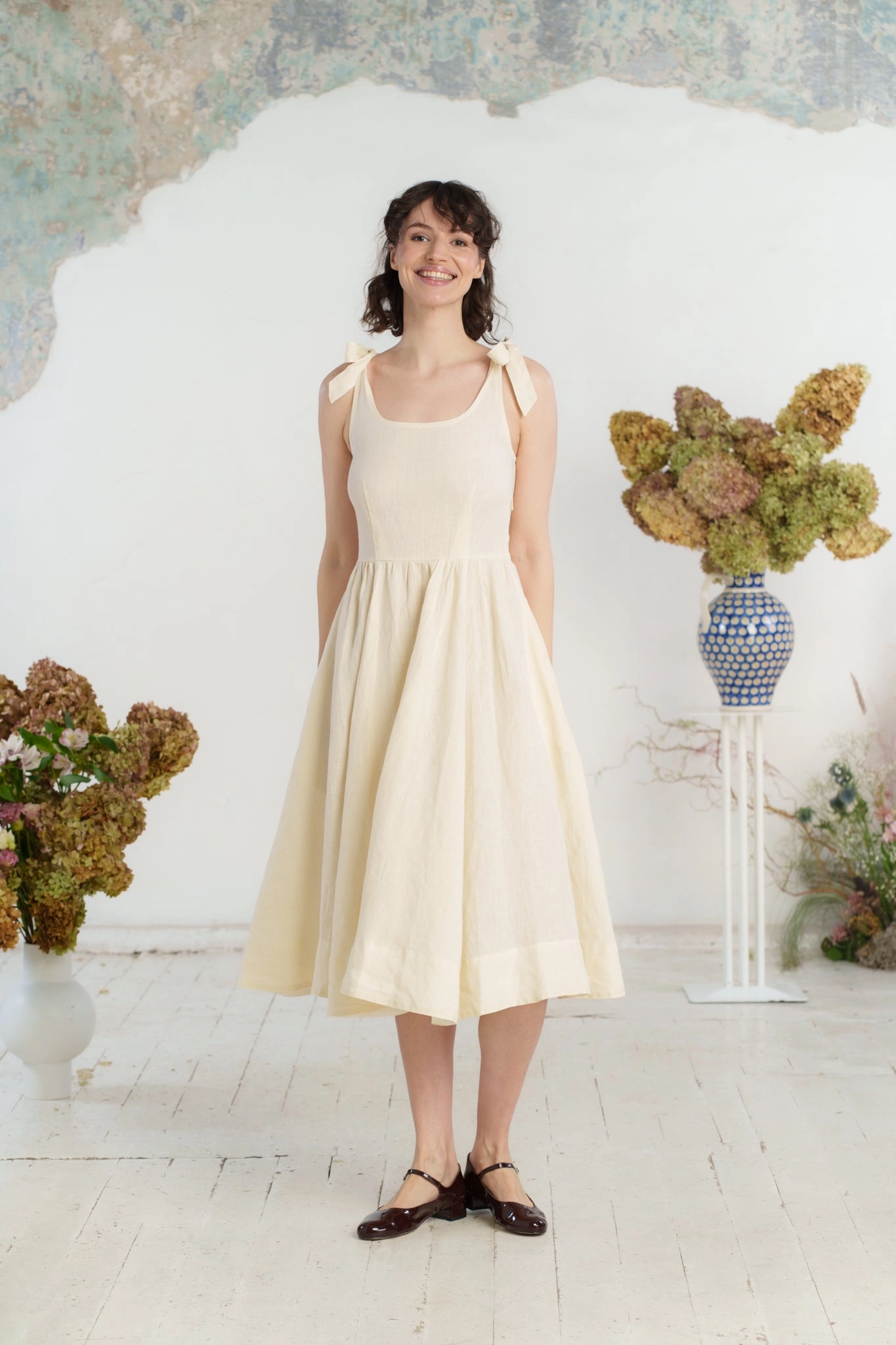 Amelia Dress, Sleeveless, Hemp, Milky White Timeless Fashion Exclusive-Design