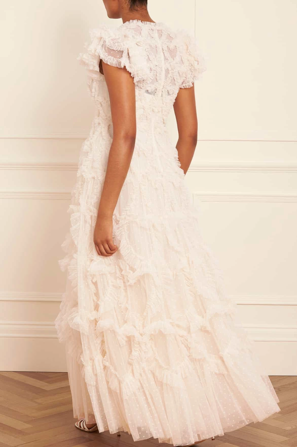 Amorette V-Neck Gown High low hem Lace-Sleeve