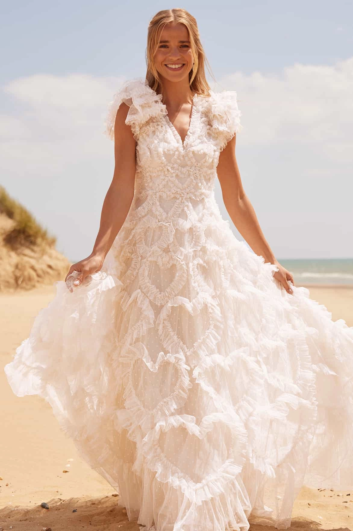 Balanced Light Side Pleats Amorette V-Neck Gown