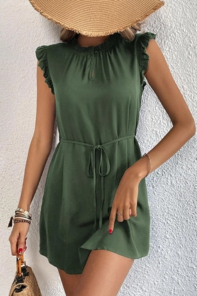 Fashion Mix ANGEL WING SLEEVE WRINKLED NECK STRING WAIST DRESS