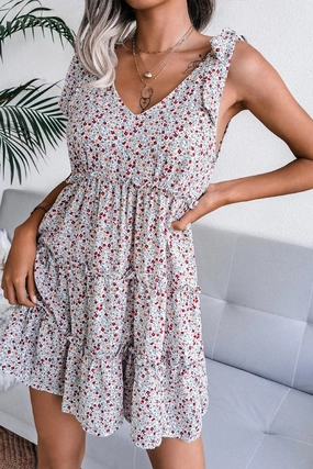 WOMEN SLEEVELESS TIED SHOULDER STRAP TIERED DRESS Relax Cut