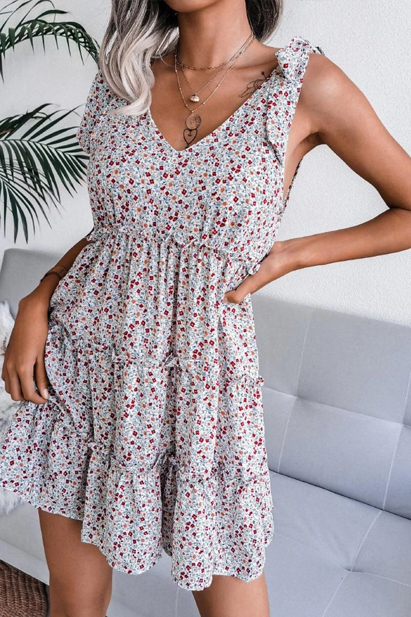 WOMEN SLEEVELESS TIED SHOULDER STRAP TIERED DRESS Flowing Layers