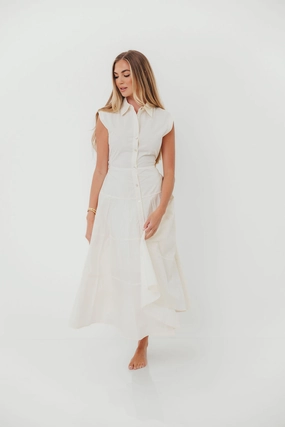 AnnaLynne Midi Dress in Milk White Comfy and Cozy