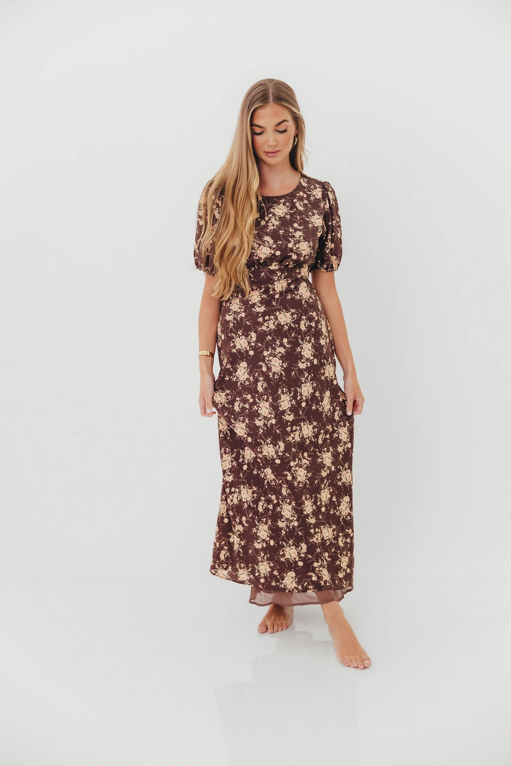 Tailored Comfort Annie Maxi Dress in Mocha Floral