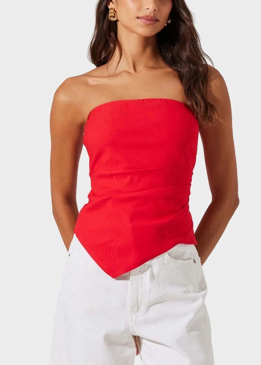 Easy Care Material Ribbed Collar Style Anoka Top - Red