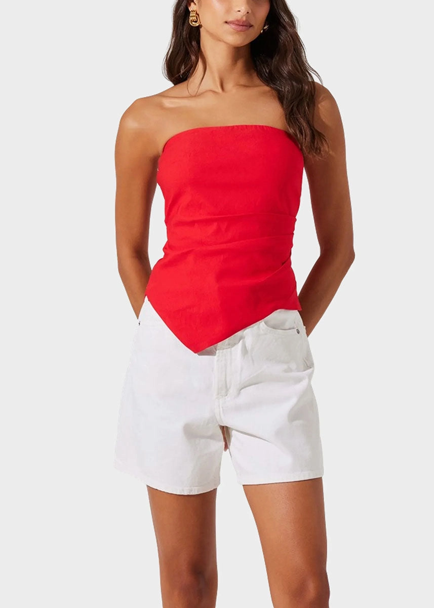 Hidden Zipper Closure High Collar Protection Design Anoka Top - Red