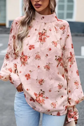 Reflective Safety Trim StaticResistant Material WOMEN LOOSE FIT HIGH NECK FLORAL PRINTING BLOUSE
