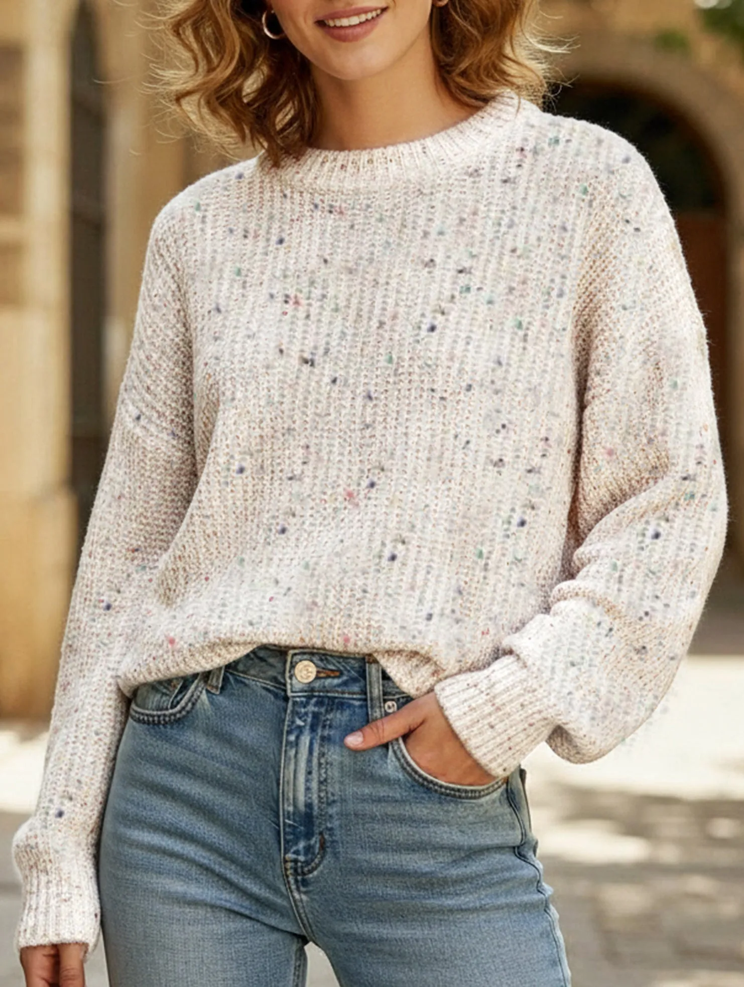 AntiStatic Coating Colorful polka dot long-sleeved knitted sweater