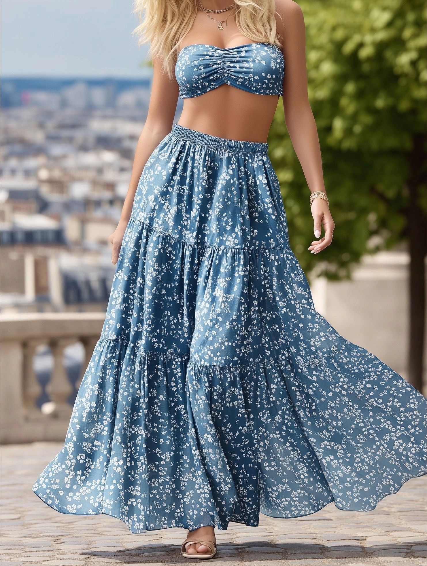 Floral Panel Maxi A-Line Skirt ??Boho Chic Flow Core Support