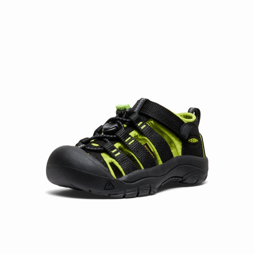 Odor Resistant Insole Block Heel Little Kids' Newport H2  |  Black/Lime Green