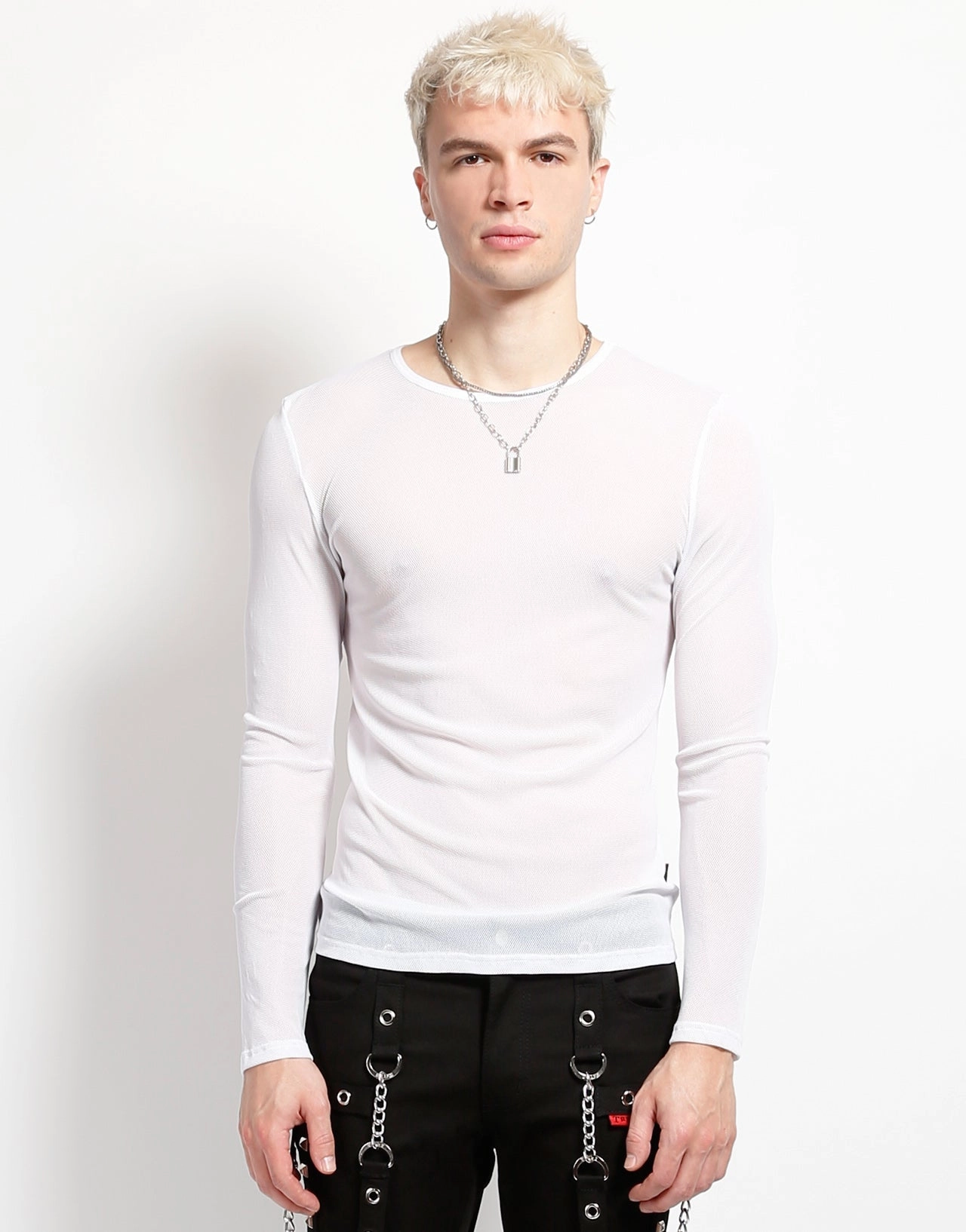 Ethically Sourced Material StaticResistant Material MENS LONG SLEEVE FISHNET WHITE