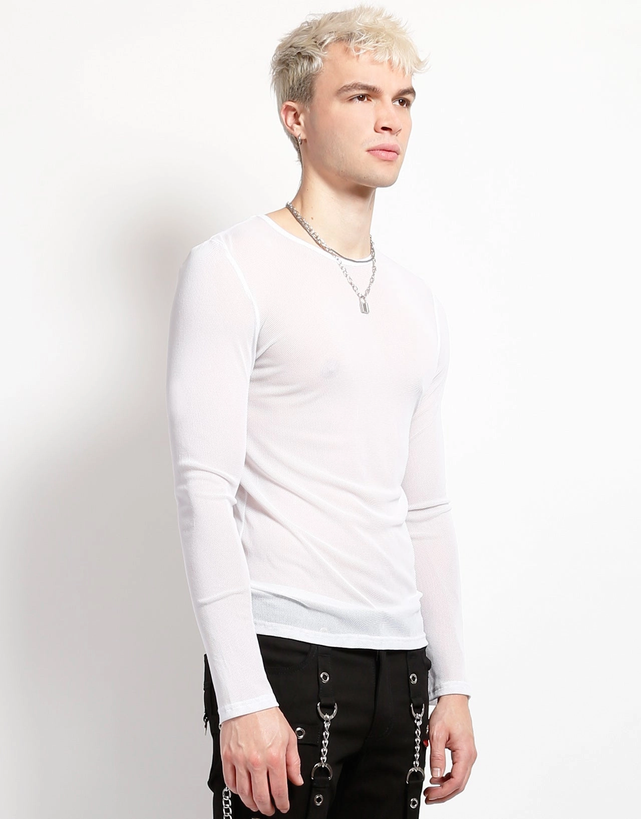 YarnDyedFabric MENS LONG SLEEVE FISHNET WHITE