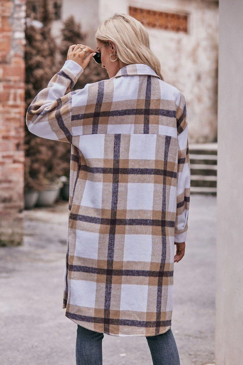 WOMEN CASUAL FLANNEL PLAID LONG BUTTON UP COAT Trendy Fit