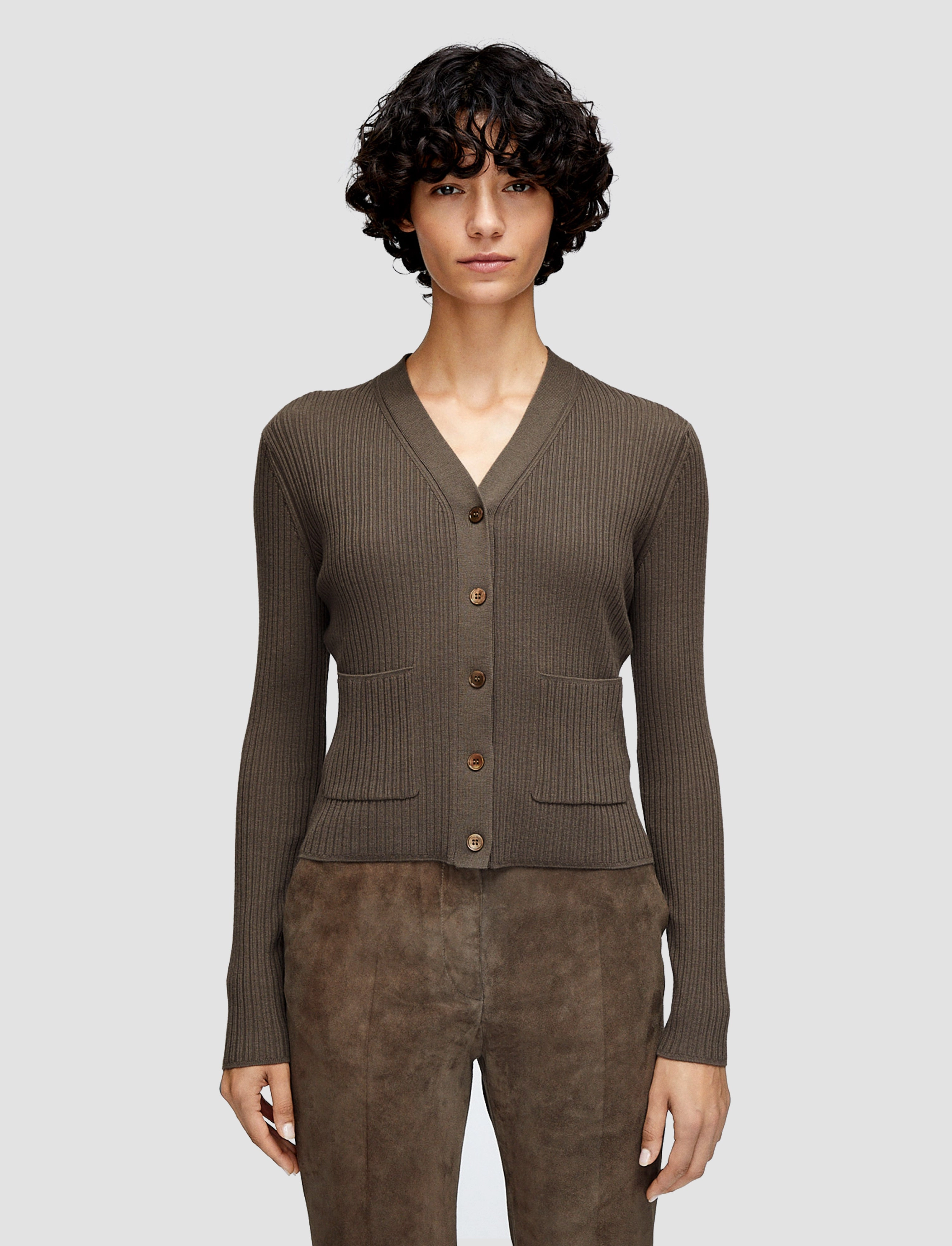 hypoallergenic material Timeless Basic Merino Rib Knit Cardigan