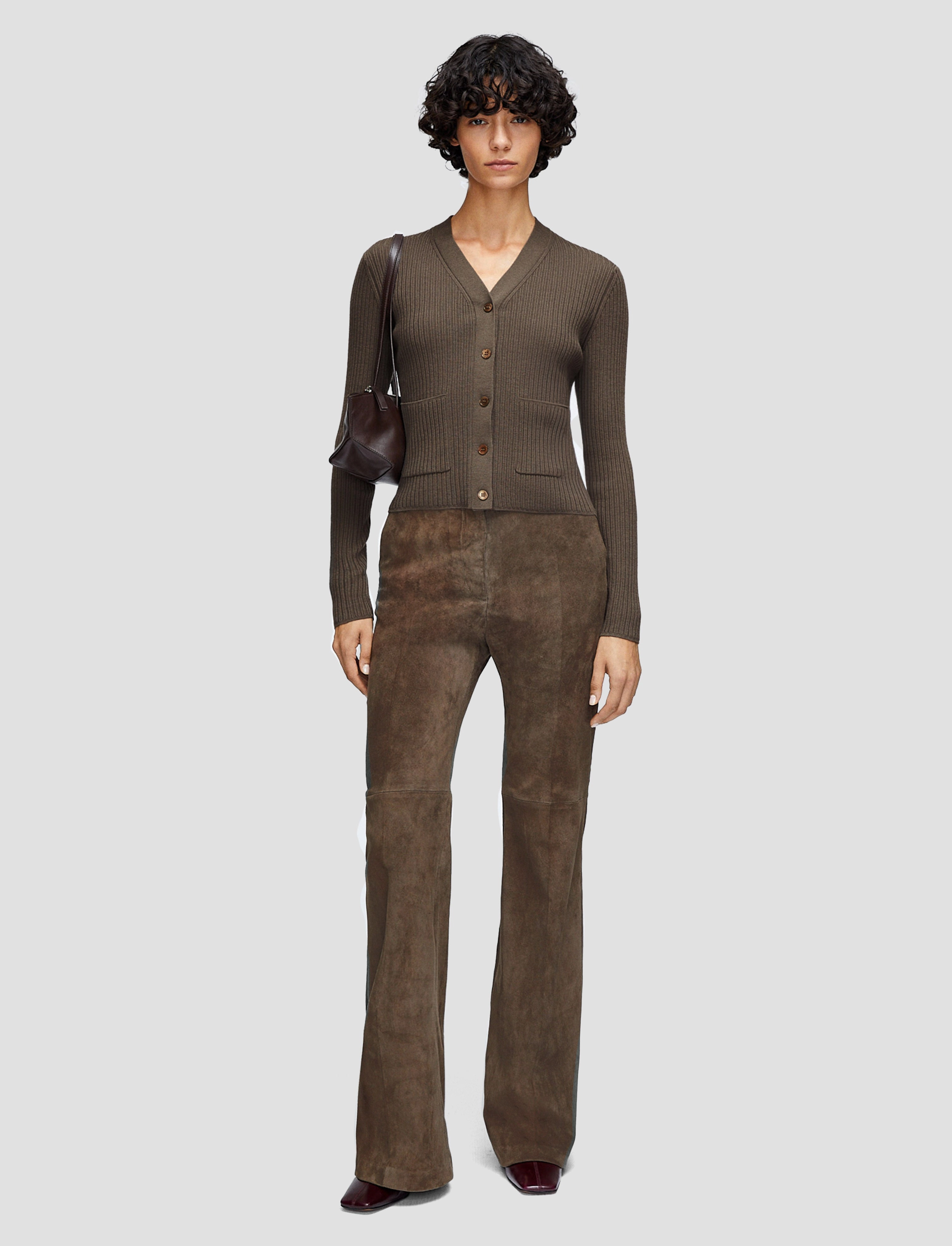 Merino Rib Knit Cardigan Flexible Waistband