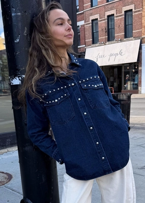 Sasha Studded Denim Jacket - Indigo FullLengthZip Shock Absorbent Padding