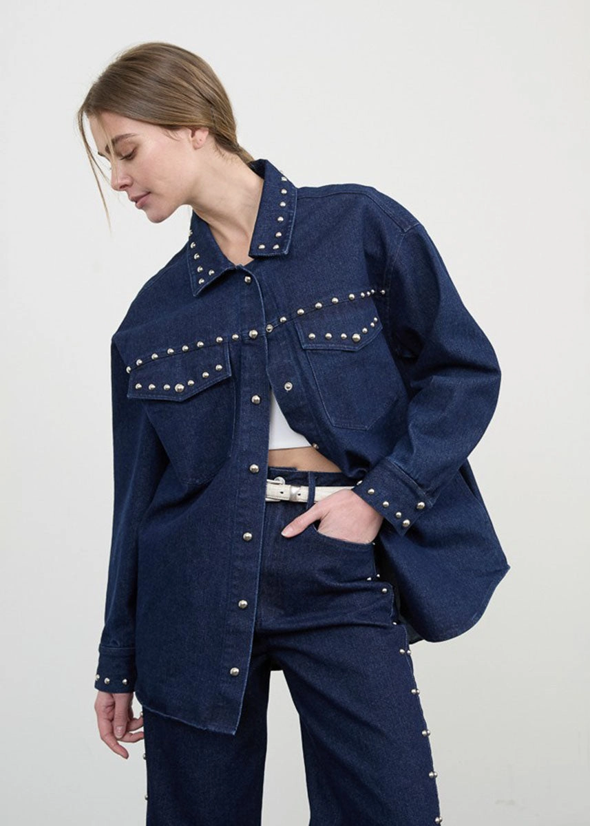 Sasha Studded Denim Jacket - Indigo Versatile Fit Layer Breathable Softshell Layer