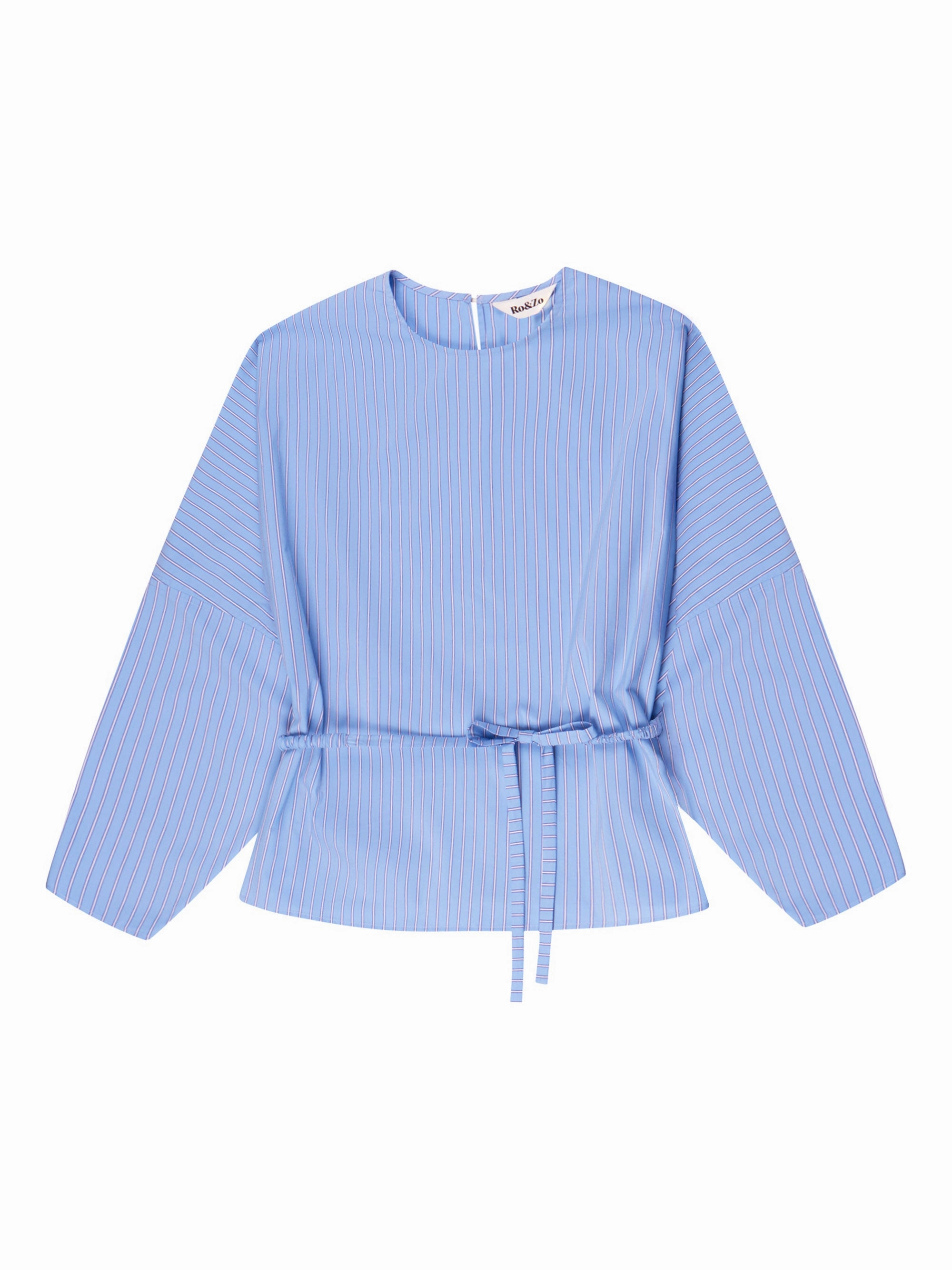 SelfFabric Binding Blue Stripe Tie Waist Blouse