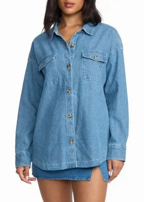 Quick-Dry Soft Wool Fadeaway Denim Shacket - Salt Washed