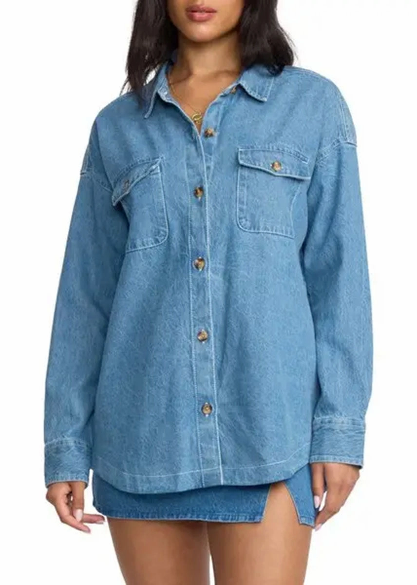 Fadeaway Denim Shacket - Salt Washed Flex Fit Fabric Ripstop Technology