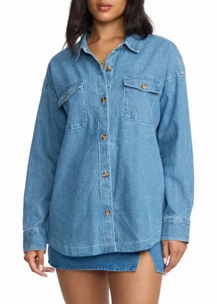 Quick-Dry Soft Wool Fadeaway Denim Shacket - Salt Washed