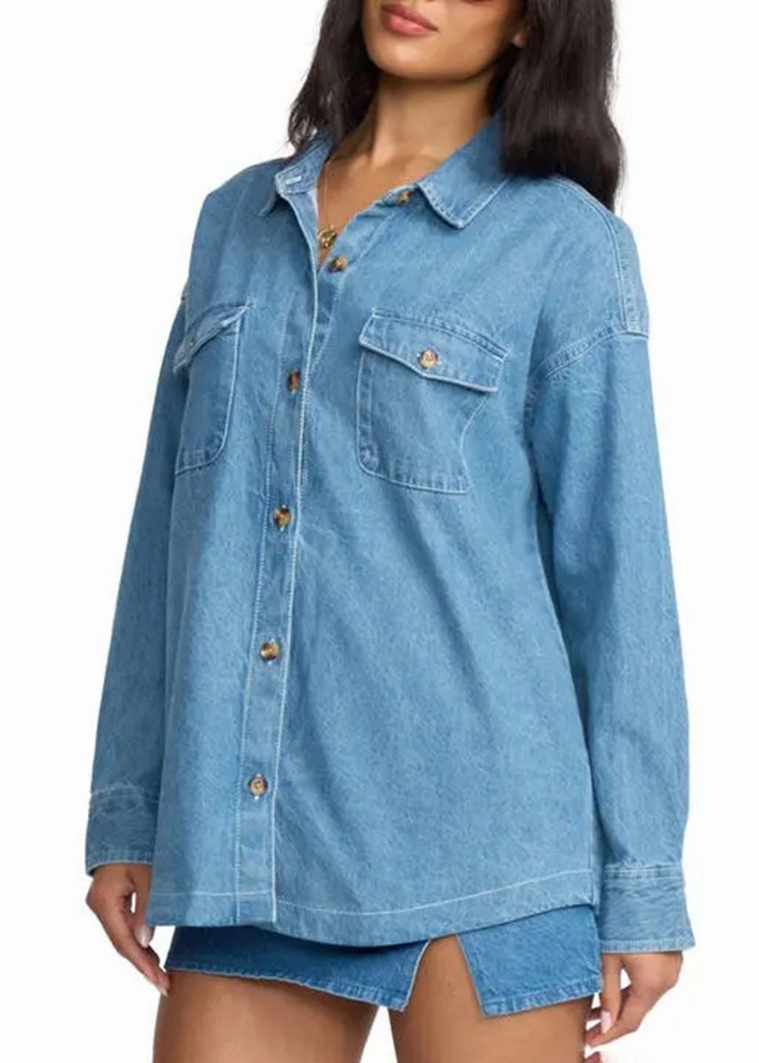 Fadeaway Denim Shacket - Salt Washed VentilatedArmholes