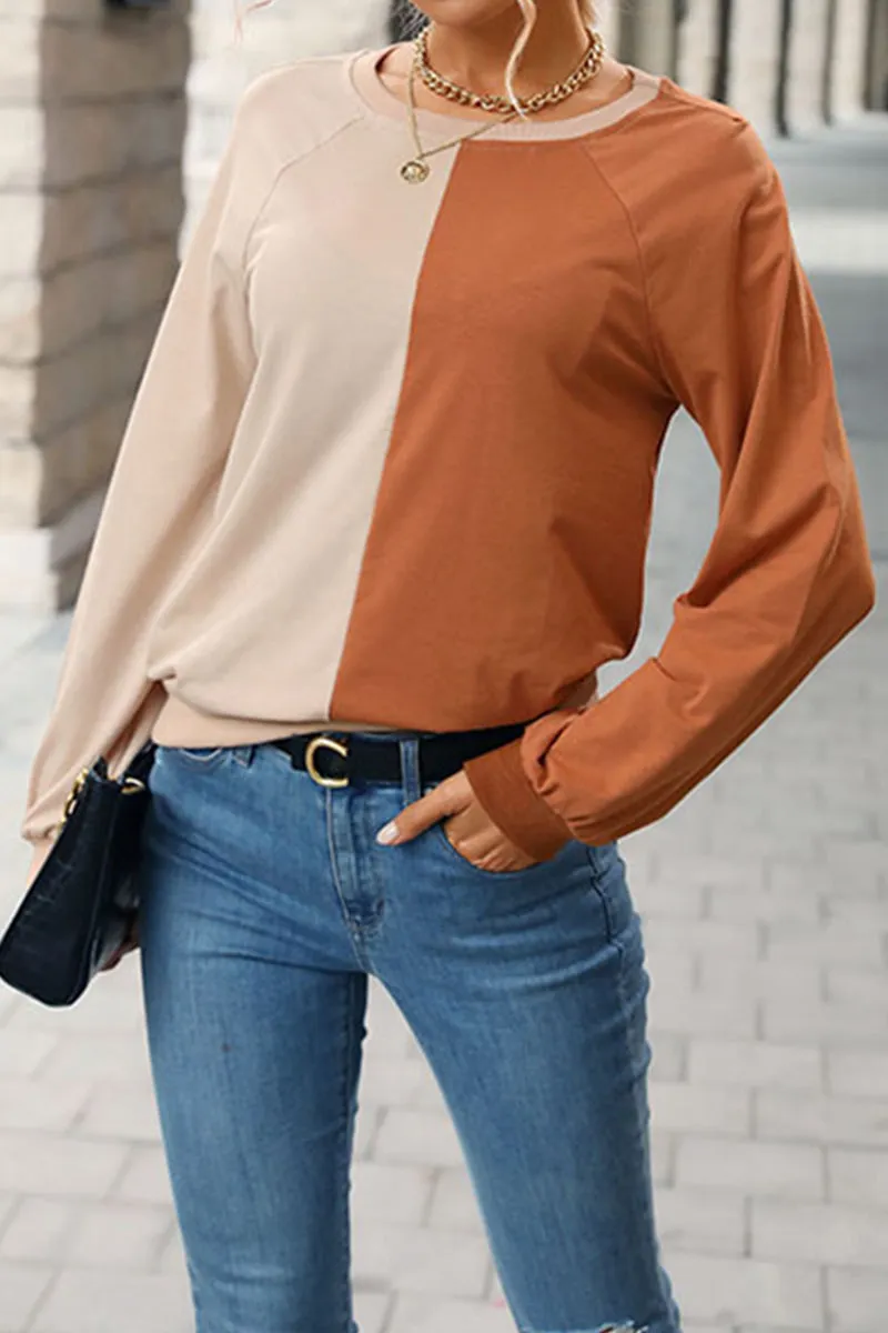 COLOR BLOCK ROUND NECK CASUAL TOP Sporty essentials Simple Chic