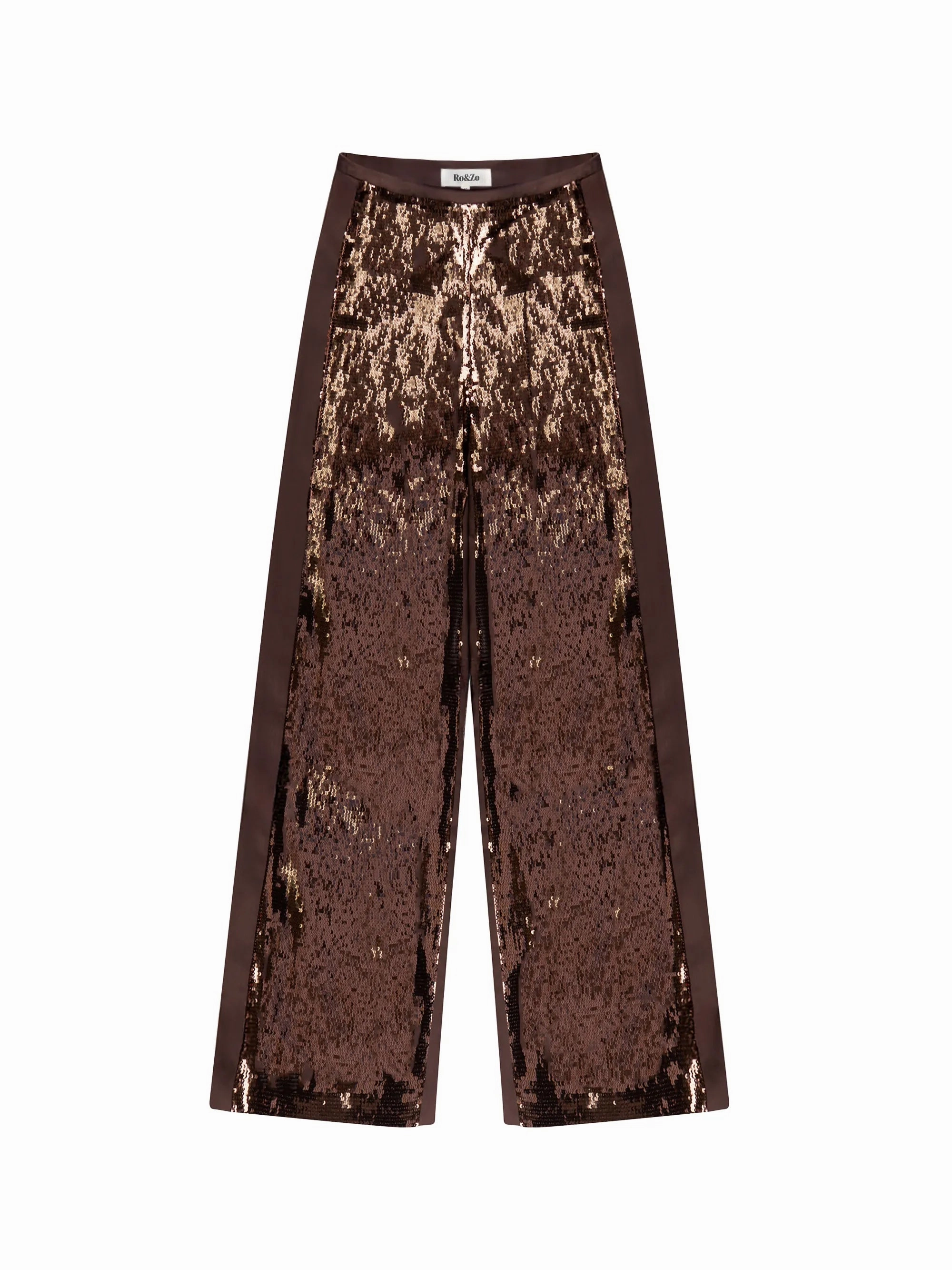 QuickDrying Brown Sequin Satin Contrast Trousers