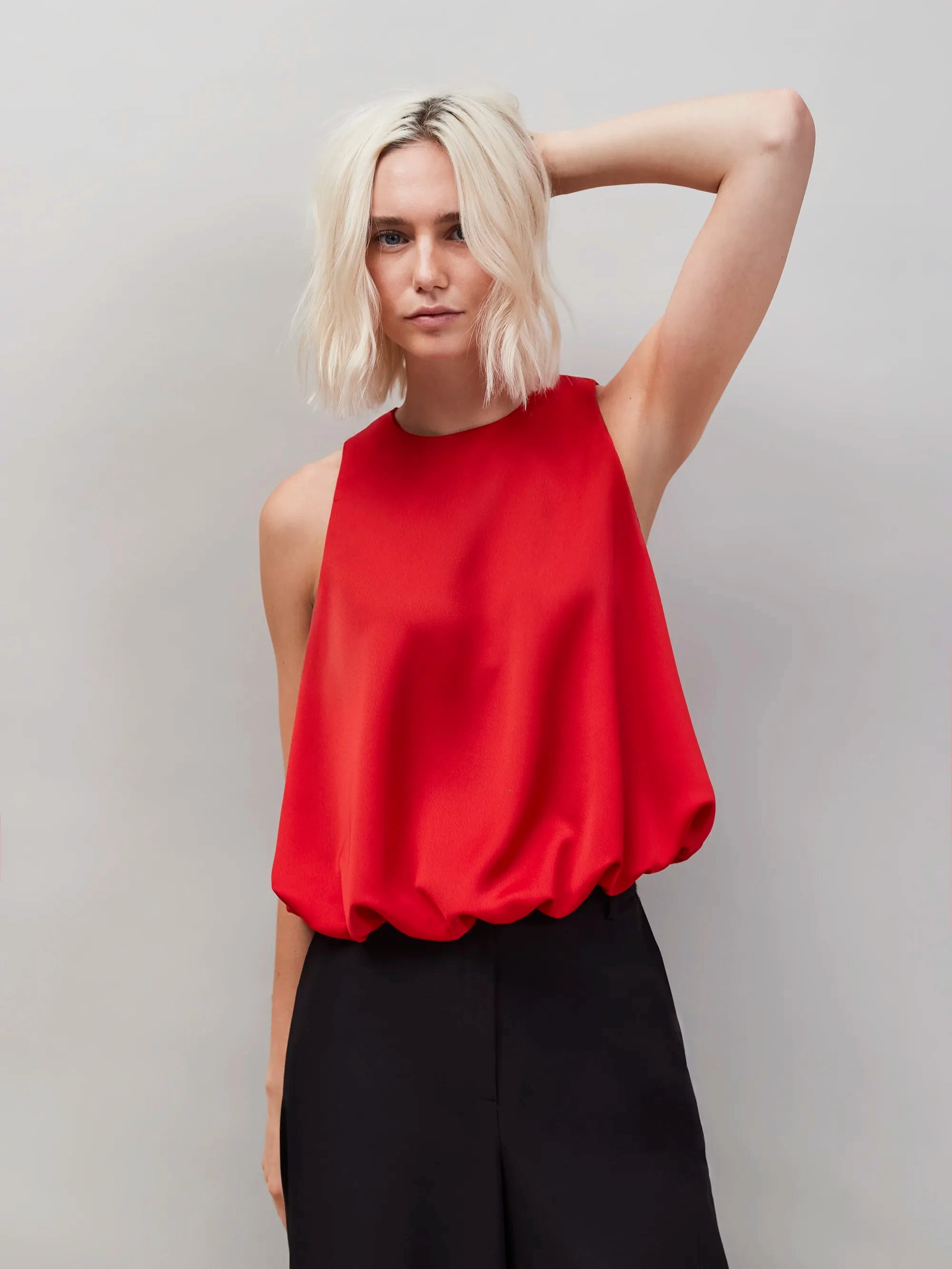 Red Bubble Hem Top Versatile Layering Cut