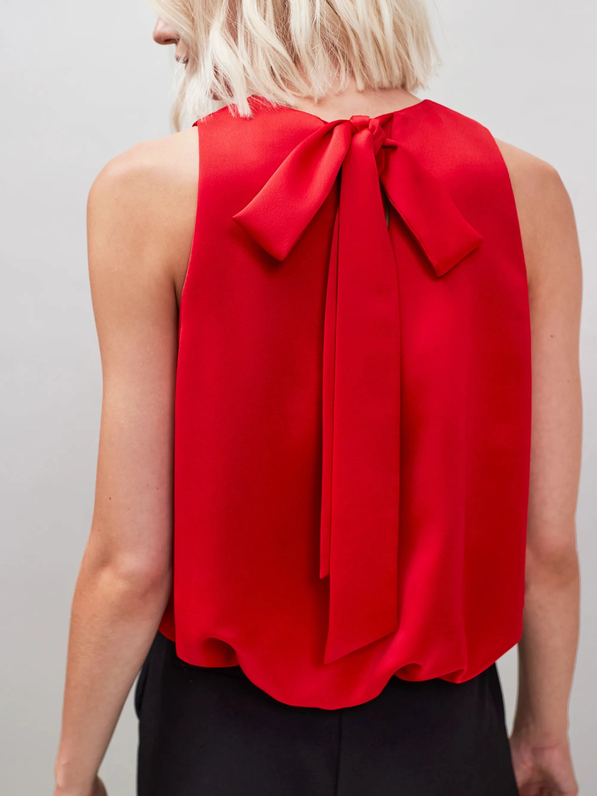 Red Bubble Hem Top VNeckline Linen Blend Fabric