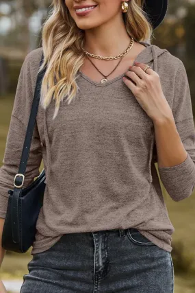 Layered Placket Design Reinforced Shoulder Seams WOMEN SIMPLE BASIC LONG SLEEVE HOODED PULLOVER