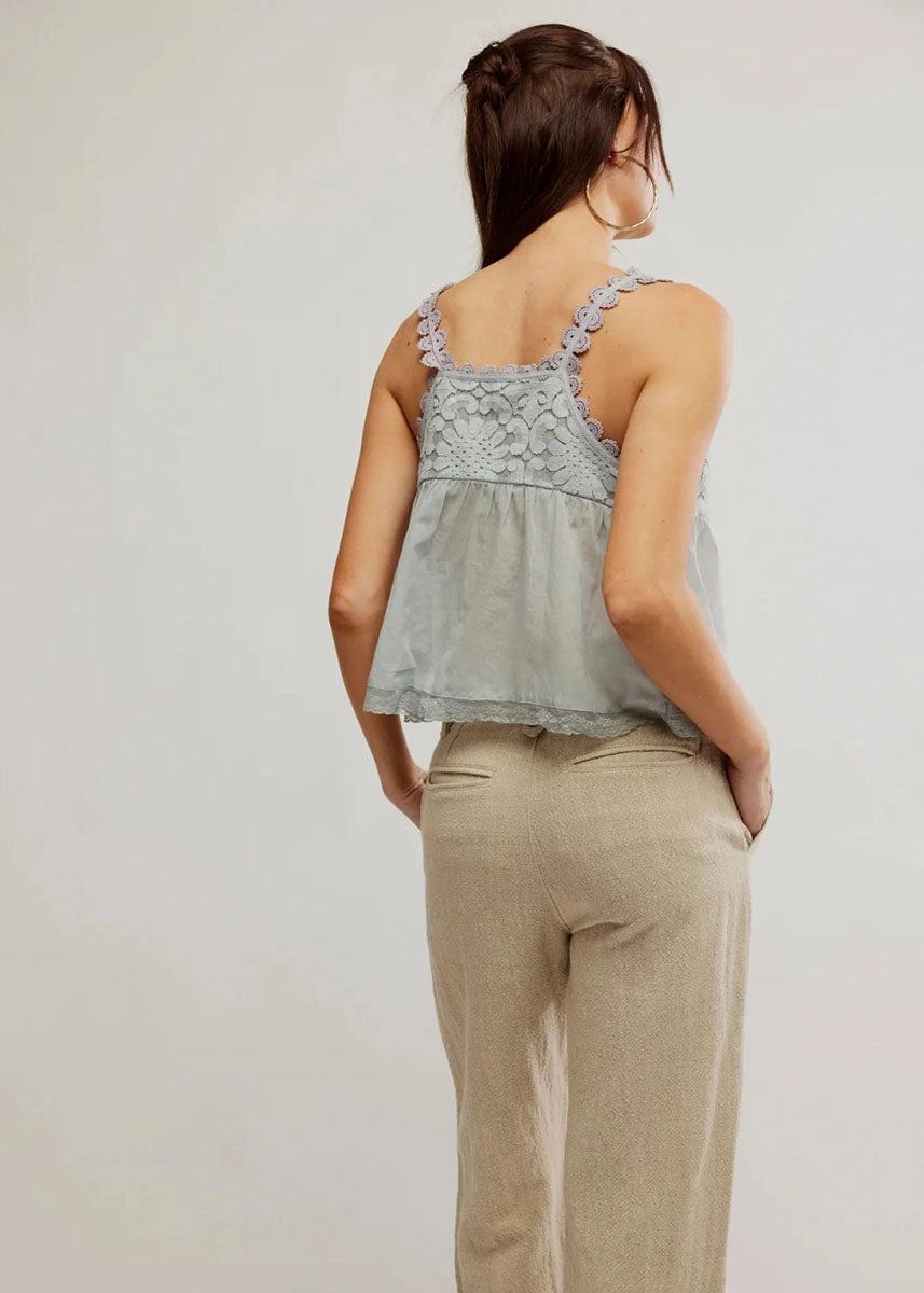 Stevie Lace Tank - Pearl Blue Earthy Tone Colorways Contrast Stitch Detail