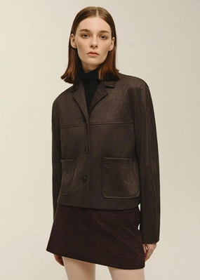 Beau Vegan Suede Jacket - Deep Mahogany Stretch Panels