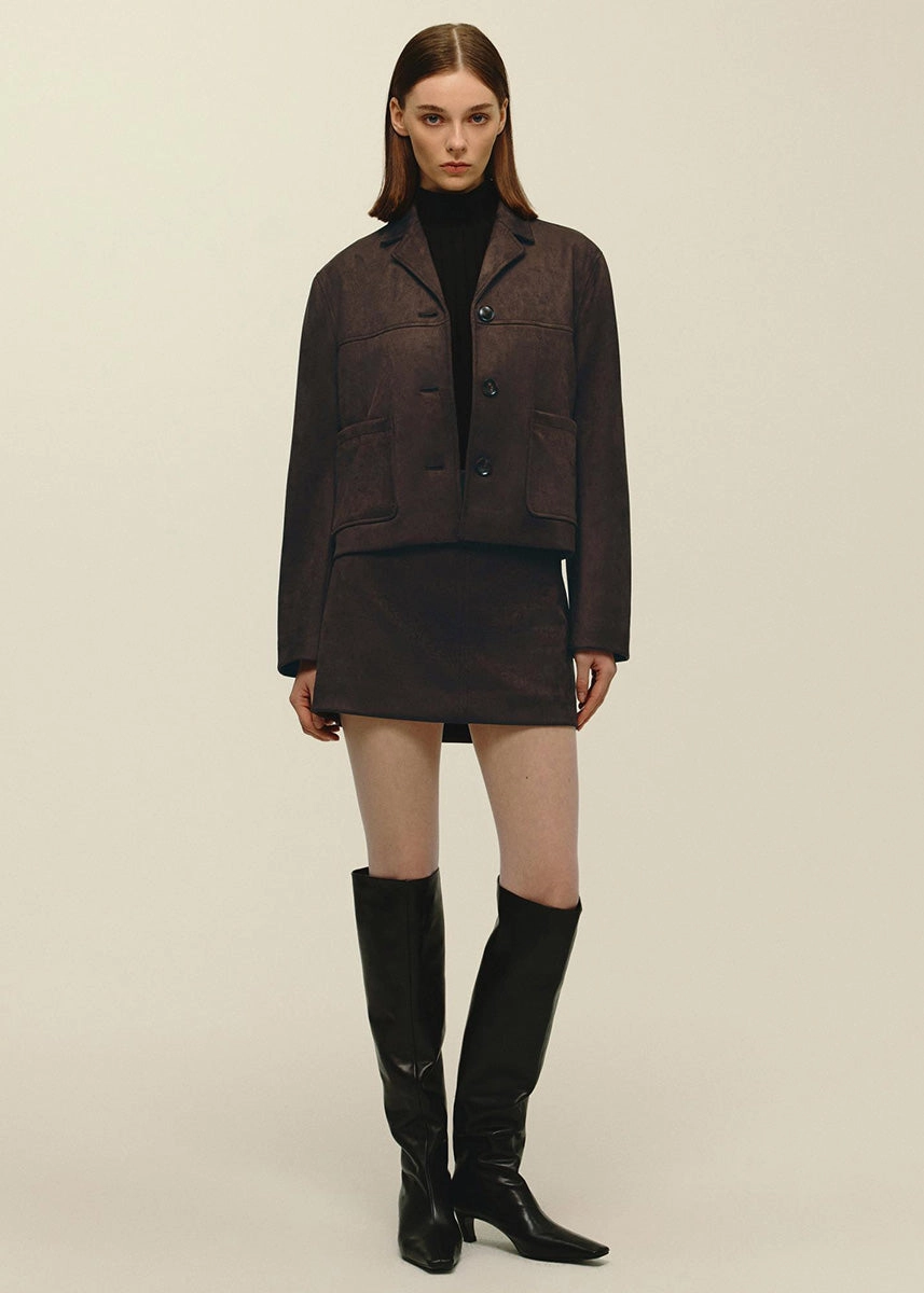 Beau Vegan Suede Jacket - Deep Mahogany Travel Functional Wear Hypoallergenic Fabric Blend