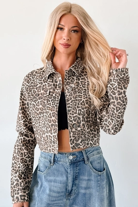 Fierce By Nature Cropped Denim Jacket (Leopard) Flexible Cuff