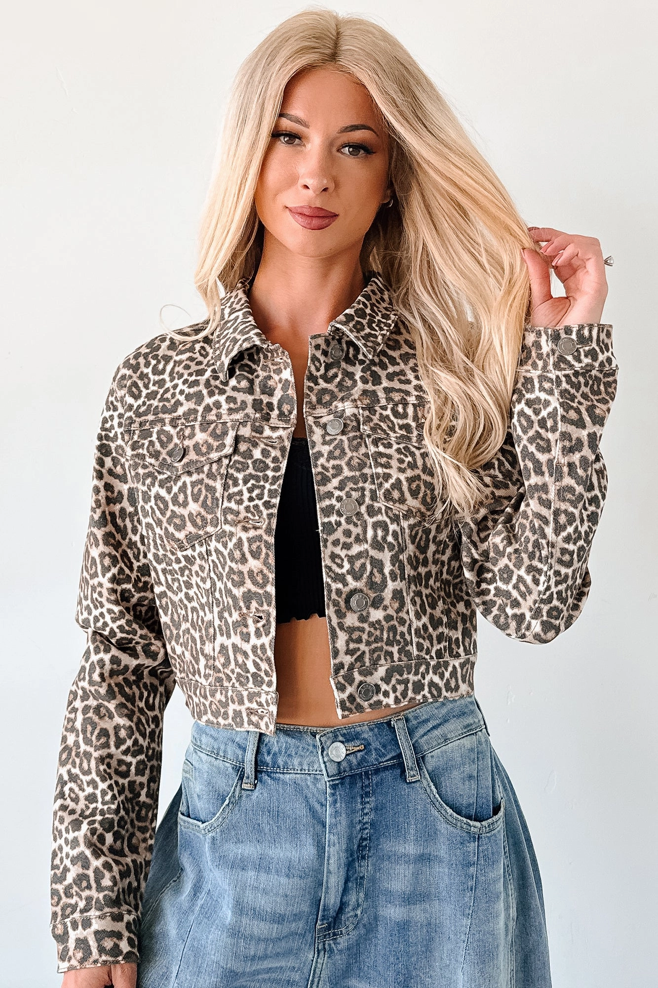 Fierce By Nature Cropped Denim Jacket (Leopard) Storage
