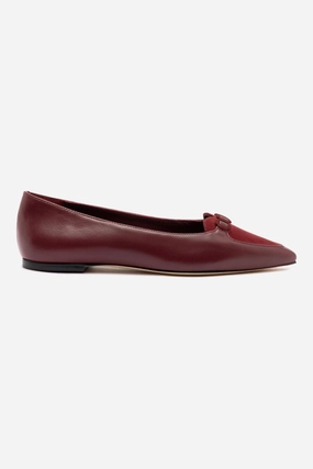 Functional Flats Tread Pattern Audrey Flat In Burgundy Leather