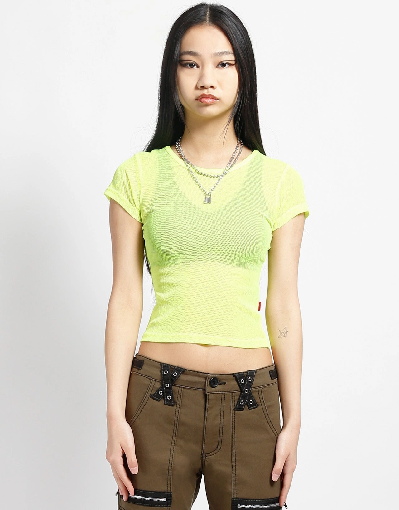 BABY TEE FISHNET LIME Thermal Insulation Tech Subtle Texture Weave