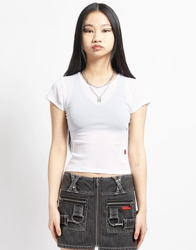 Double Stitched Hems BABY TEE FISHNET WHITE