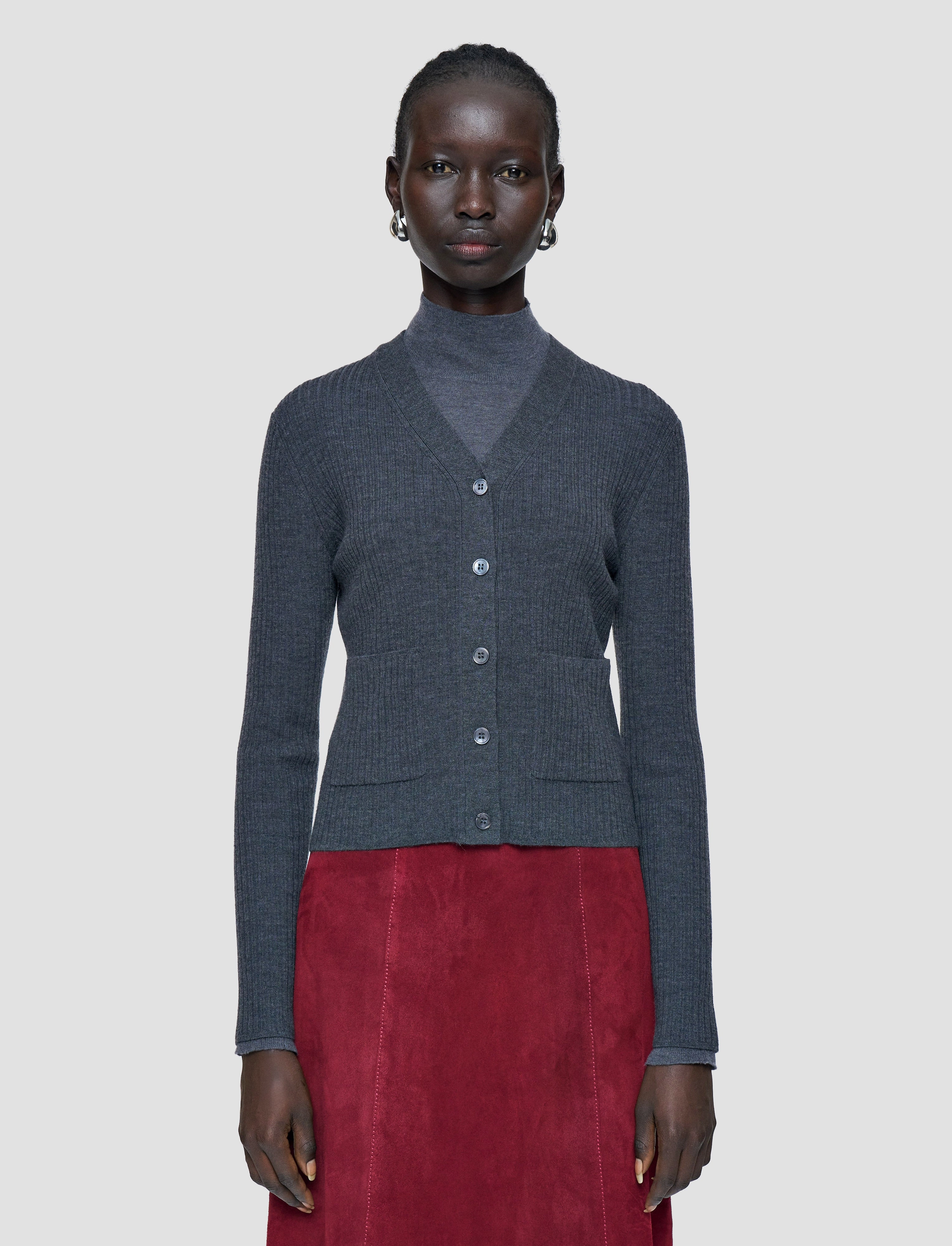 Merino Rib Knit Cardigan Layered Ventilation Design