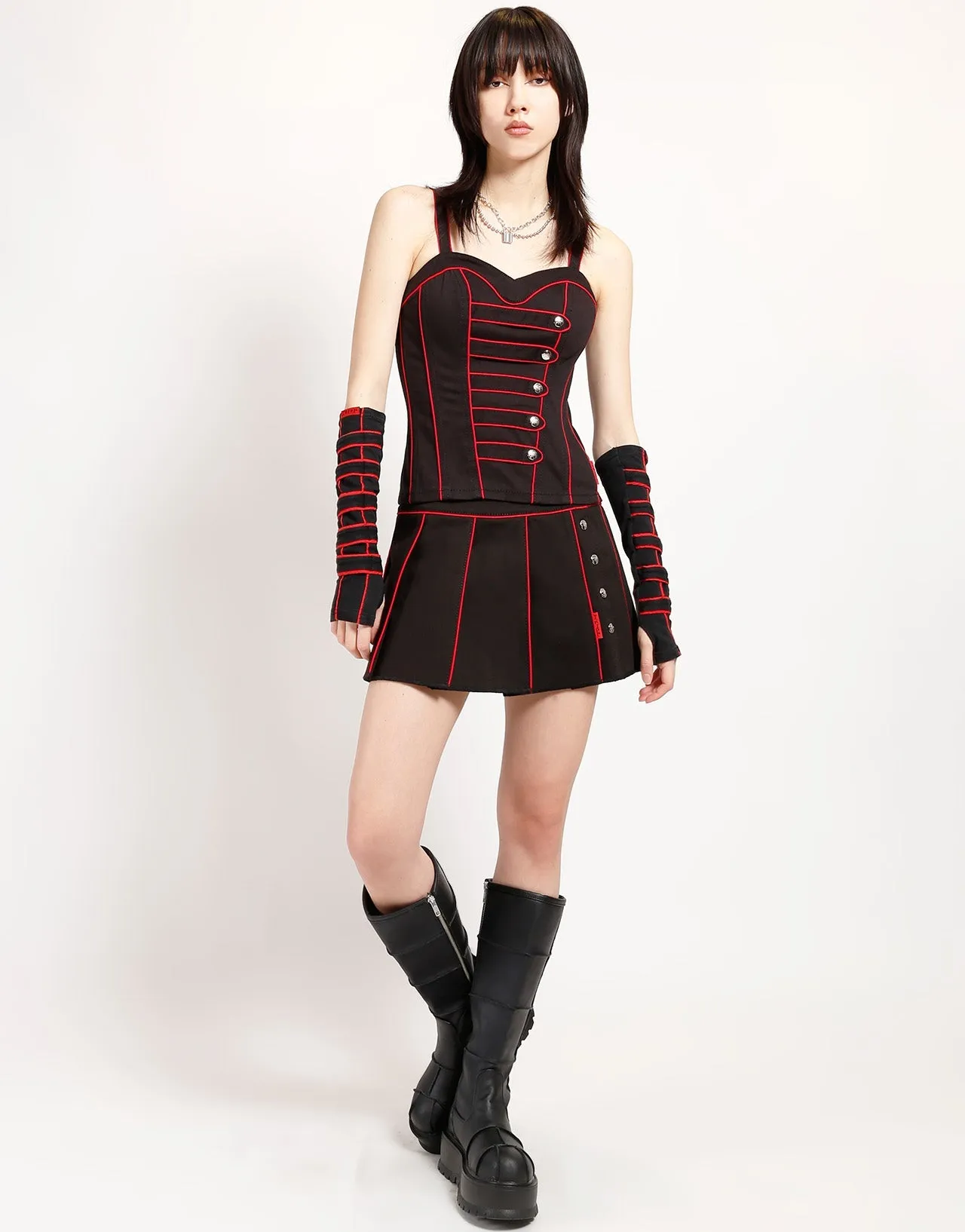 BAND PLEATED SKIRT RED Personalized Active Mode