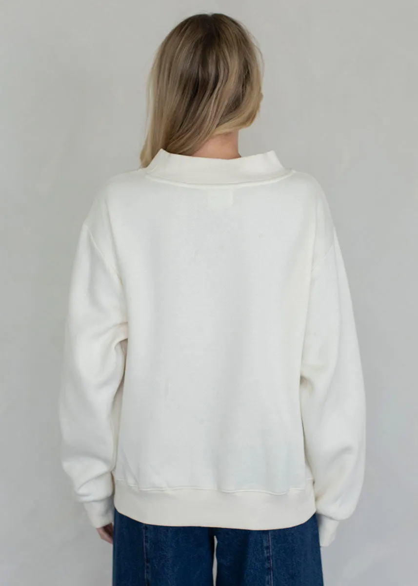 Stylish Knitwear Textured Weave Marjorie Fleece Wide Neck Sweatshirt - Cream